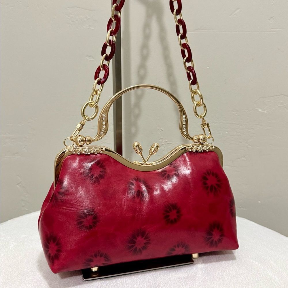 Multi Use Handmade Distressed Leather Purse, Vintage Style Kisslock Handbag